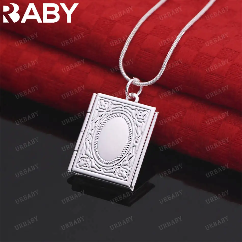

URBABY 40-75cm 925 Sterling Silver Book Pendant Necklace For Women Men Creativity Gifts Street All-match Party And Daily Wear
