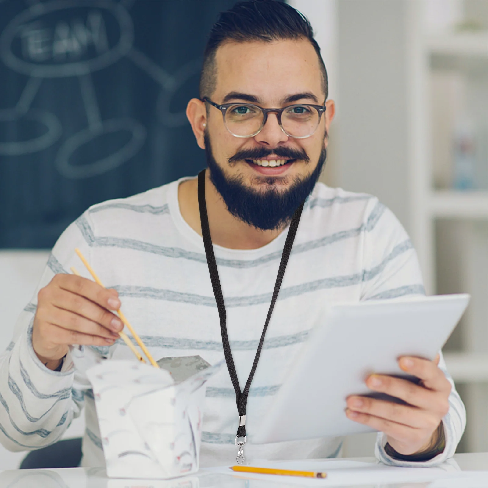 

Work Cards Lanyard 50Pcs Black Badge Holder for ID School Cards Reel Neck Strap Keychain Hanging Rope 49cm Convenient