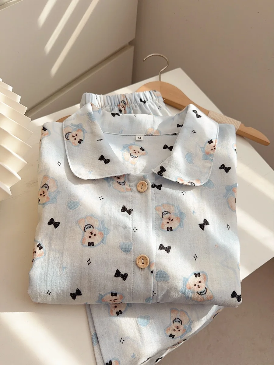 

Японский мягкий милый муслиновый комбинезон для малышей с мультяшным рисунком, 100% чистый хлопок, двухслойный, для женщин, весна-осень, тонкий