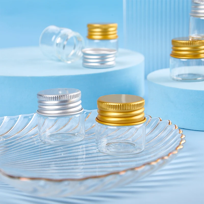5PCS 10ml Tiny Glass Jars Bottles Screw Cap Storage Jar Mini Containers Transparent Vial Bottles