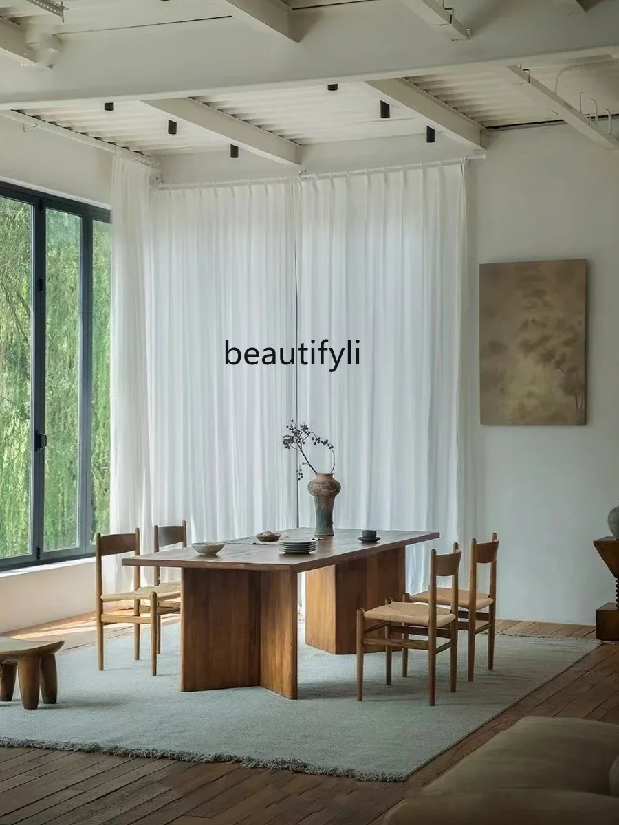 Qiji نمط طاولة طعام من الخشب الصلب الإبداعية B & B مصمم منضدة طاولة طعام مستطيلة الرجعية لوحة كبيرة طاولة طويلة A16 #4