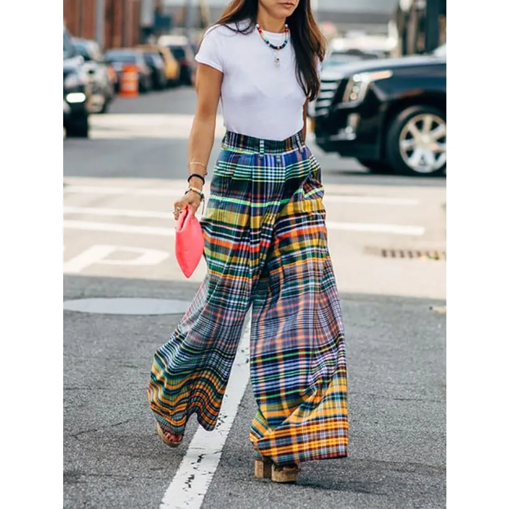 Lose breite Bein Schachbrett bedruckte Freizeit hose Hosen Hosen
