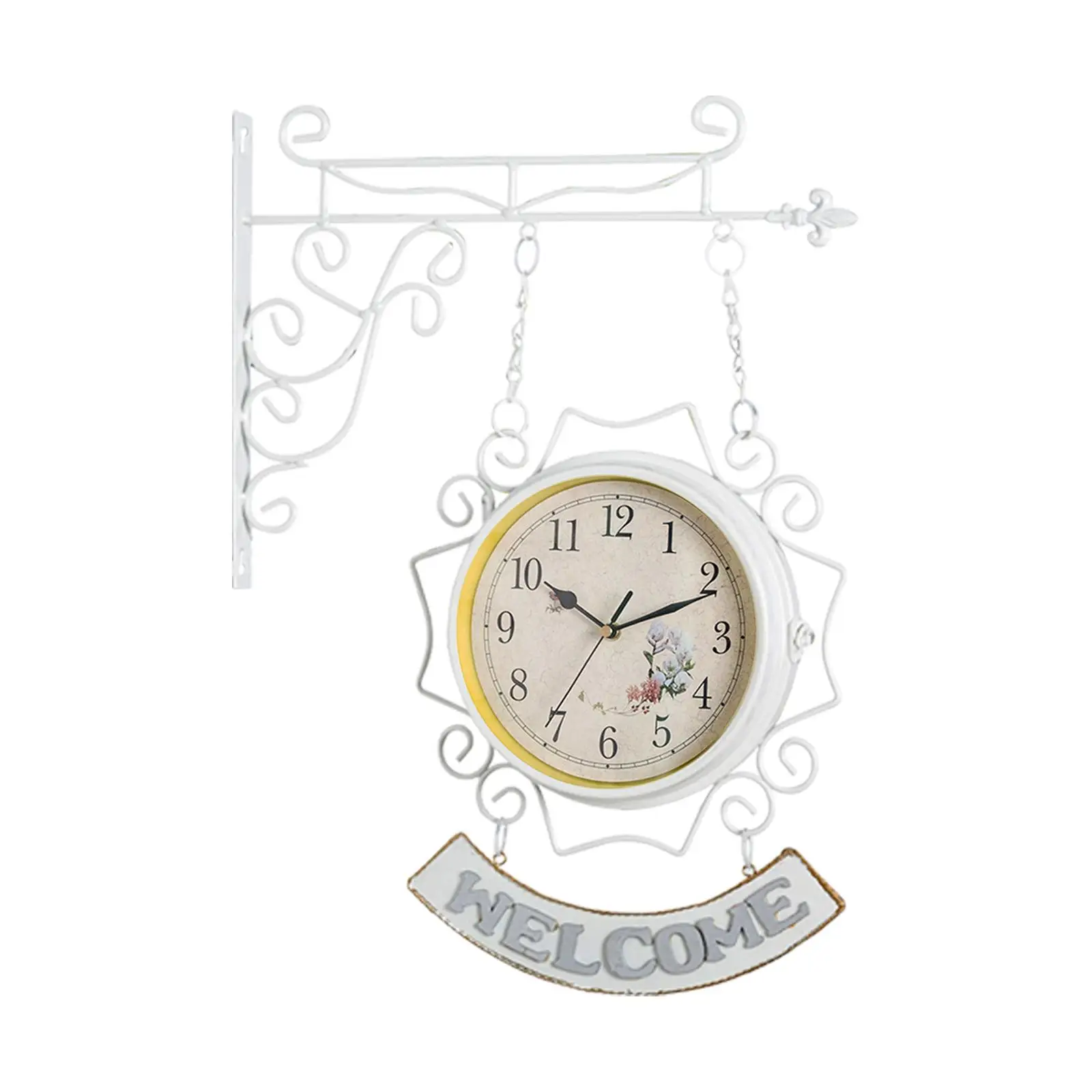 Antique Double Sided Wall Clock Metal Creative Classic Silent Round for Home