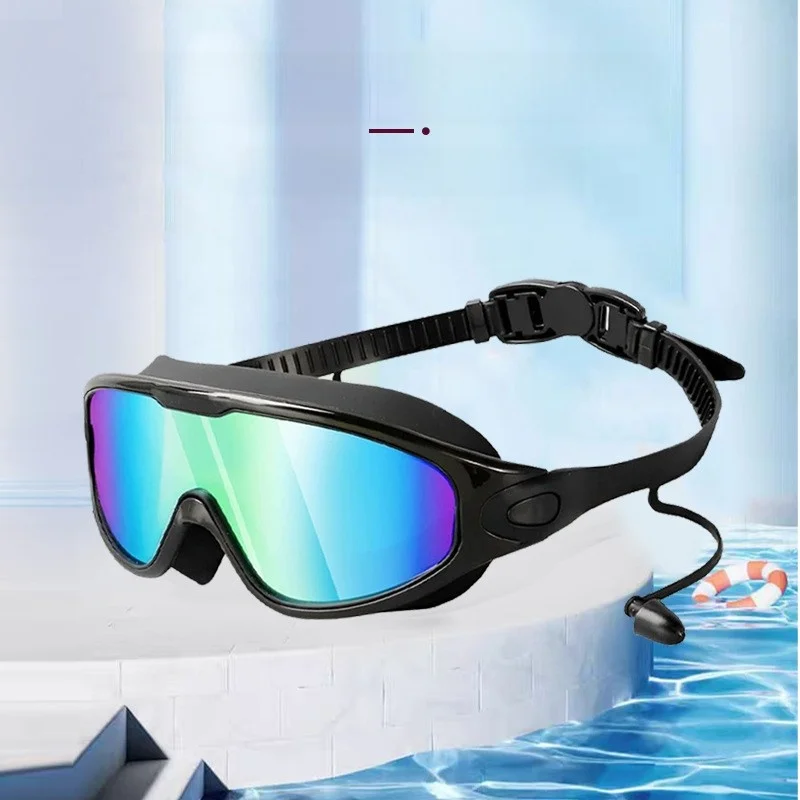 

Новые очки для плавания с большой оправой для взрослых, высококачественные, с защитой от запотевания, с гальваническим покрытием, силиконовые, с УФ-защитой, для защиты глаз