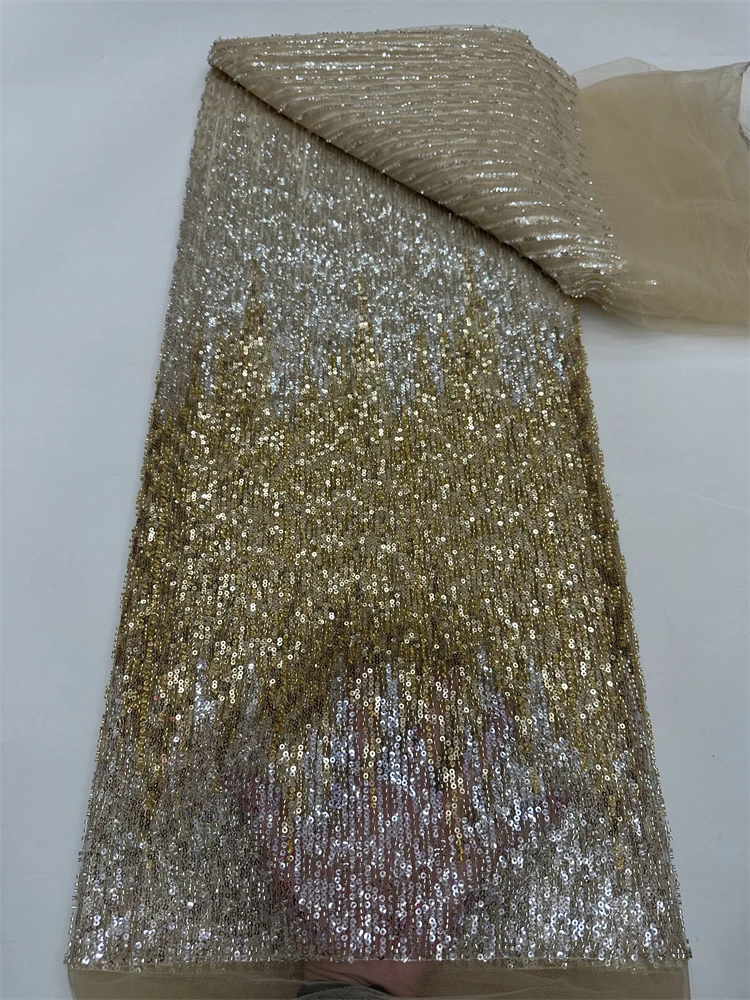 

2025 Elegant African Tulle Beaded Lace Fabric with and Sewing Sequins French Net Mesh Laces Fabrics For Party Wedding Dress