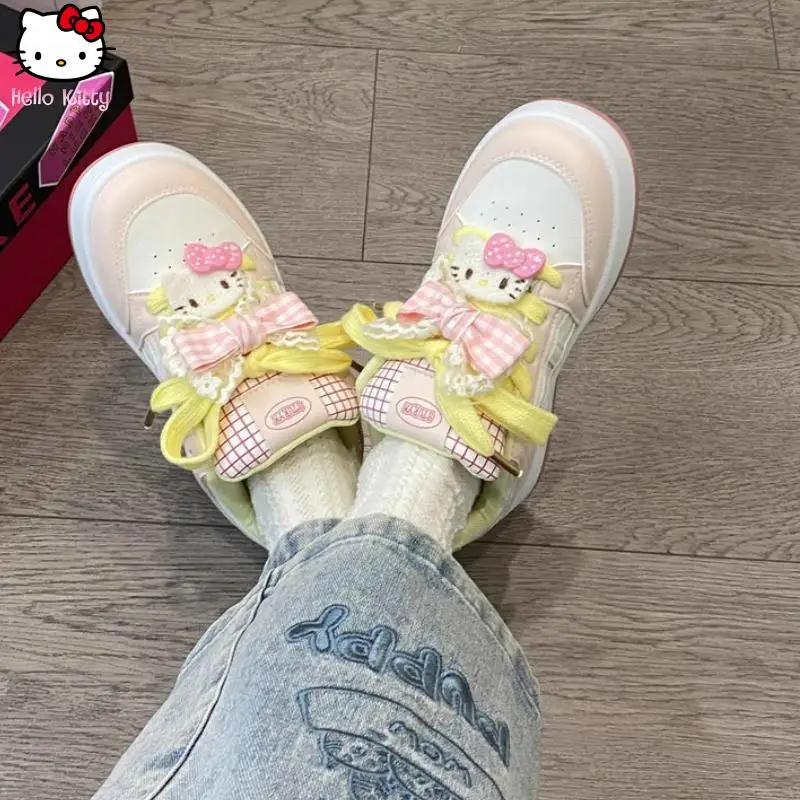 

Kawaii Girls Hello Kitty Bow Lace Dad Shoes Мультфильм Аниме Весна Осень Sanrio Повседневные кроссовки Новые милые кроссовки на мягкой подошве