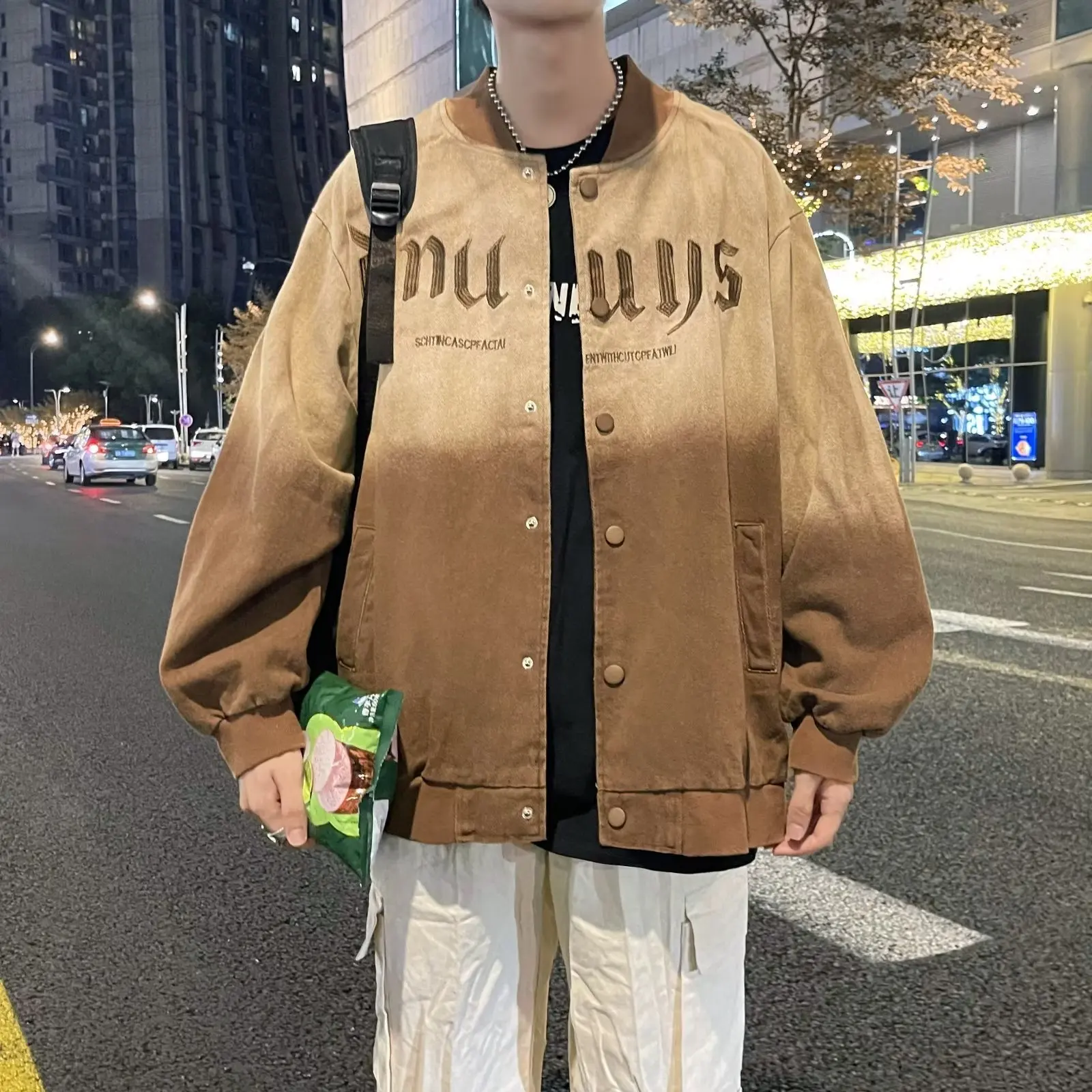 

Waed American Retro adient Baseball Jaet Men's Trendy Outerwear Spring New Sle Couple Match Loose Fit Youth Faion