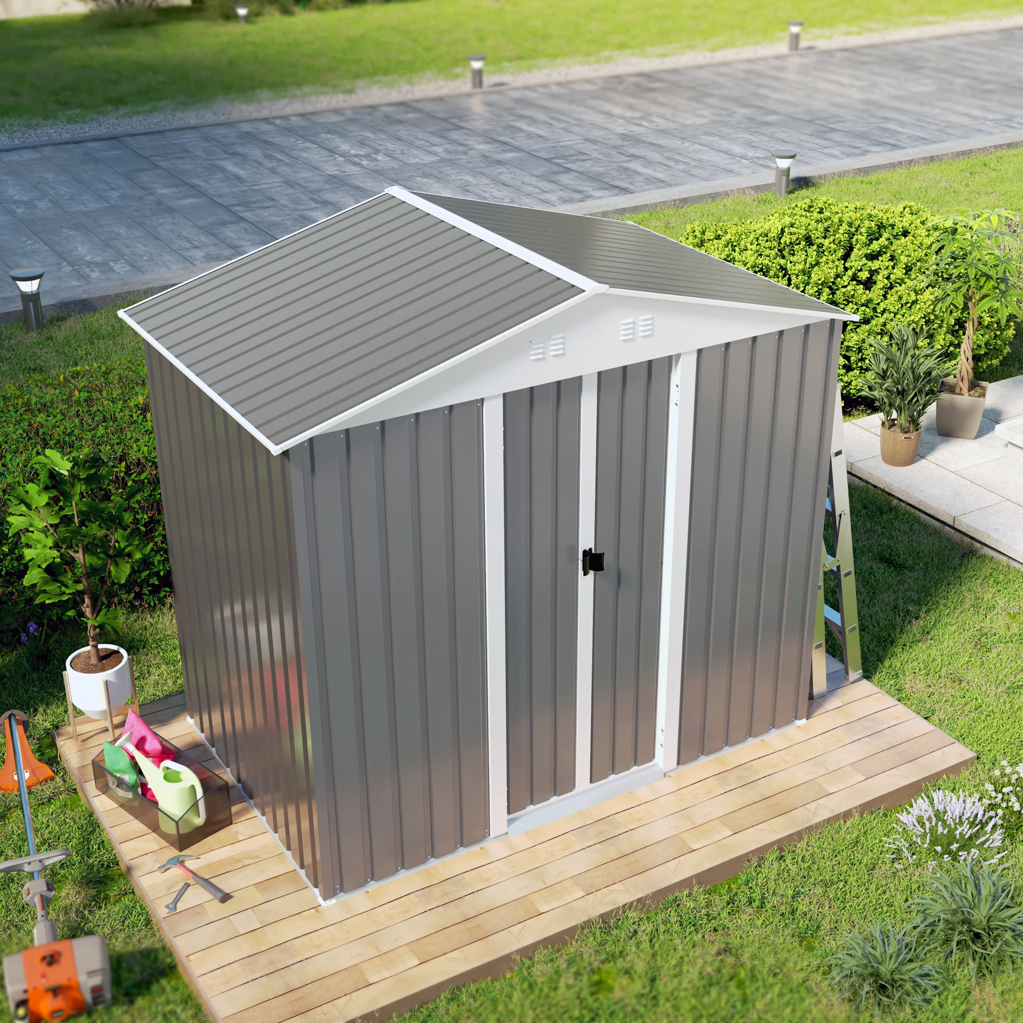 Outdoor Storage Shed, Garden Shed With Updated Frame Structure And Lockable Doors, Metal Tool Sheds For Backyard Garden