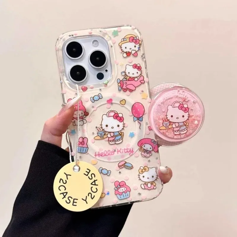 

new sanrio hello kitty melody Phone Case For IPhone 17 17air 17promax 16 15 14pro 13mini 12 11ProMax quicksand Magnetic bracket