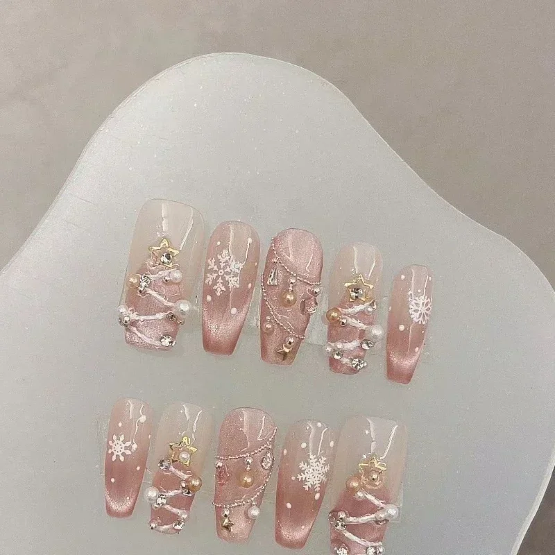 10Pcs Handmade Matte Fake Nails with Tulip Flowers Design Press on Nails Full Cover Acrylic Manicuree Wearable False Nail Tips