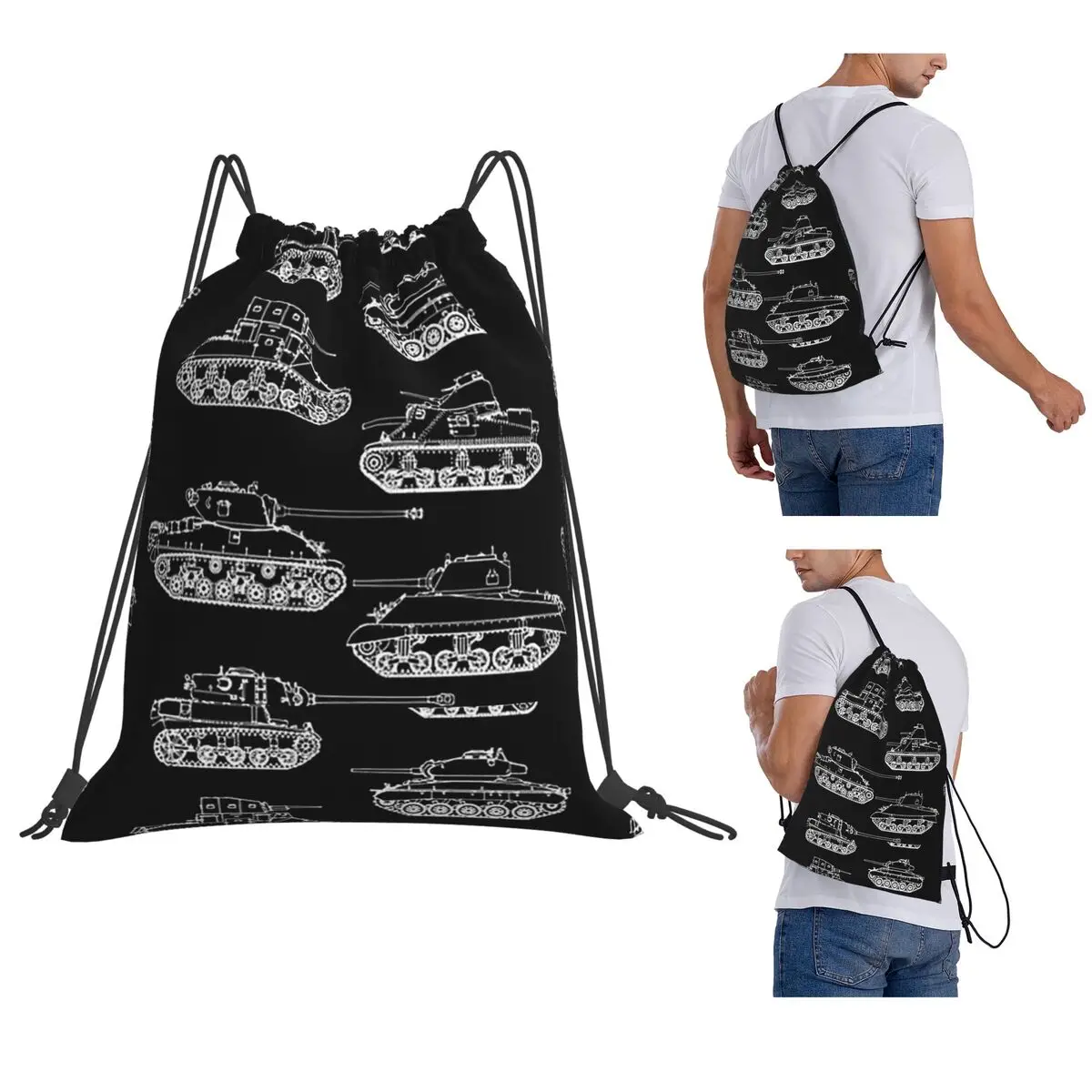 US Tanks Of World War II Backpacks Casual Drawstring Bags Sports Bag Book Bags for Travel Students