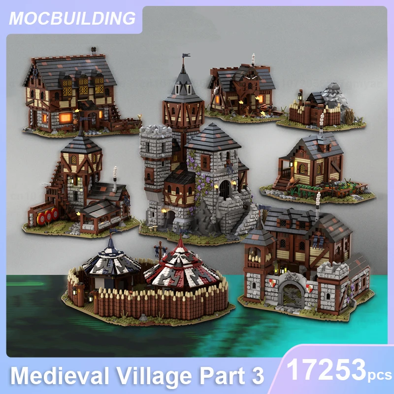 Pueblo Medieval parte 3 modelo 8 Set Castillo MOC bloques de construcción DIY montar ladrillos arquitectura exhibición juguetes de Navidad regalos 17253 Uds