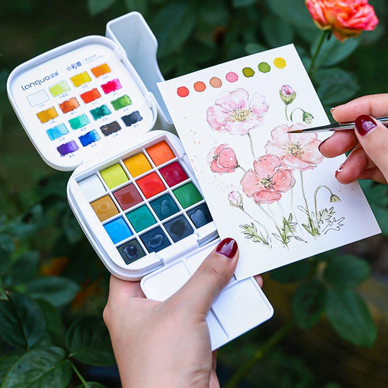 

LANGUO 16 цветов набор акварельных красок дорожная портативная коробка с водяной кистью ручка твердый набор пигментов для художников школьный инструмент для граффити
