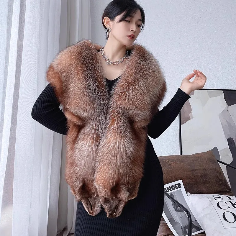 Real Fox fur the whole piece cheongsam wedding shawl long fox fur big collar scarf winter outside build warm fur collar