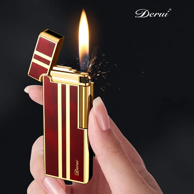 2024 New Derui Ultra-thin Portable Metal Inflatable Lighter Windproof Grinding Wheel Side Slip Lighter High-end Men's Gift