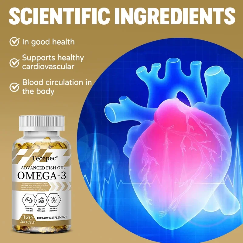 Omega 3 Fish Oil Softgels - Rich in EPA DHA, Helps Immune Brain Joint & Heart Health Non-GMO Gluten-Free Dietary Supplement