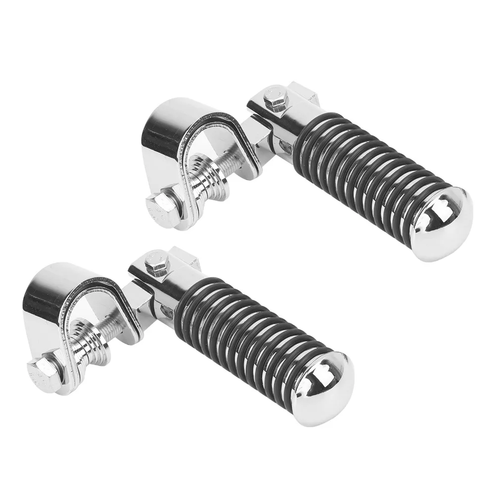 2pcs Pair Set Motorcycle Foot Pegs Clamp Mount 1 to 1.25 Inch Highway Footpegs Engine Crash Bar Silver Universal Foot Pegs