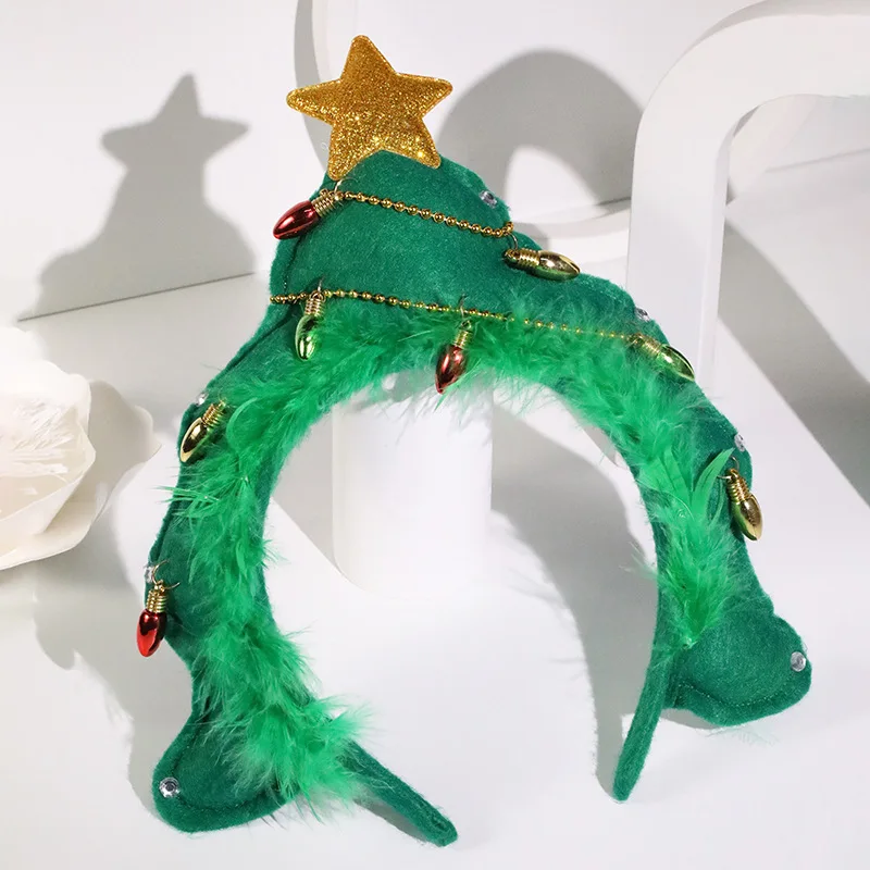 Cute Christmas Tree Hair Band Green Plush Hair Accessories Party Headband Female Fairy Cosplay Hairpin Women Gifts Photos Prop