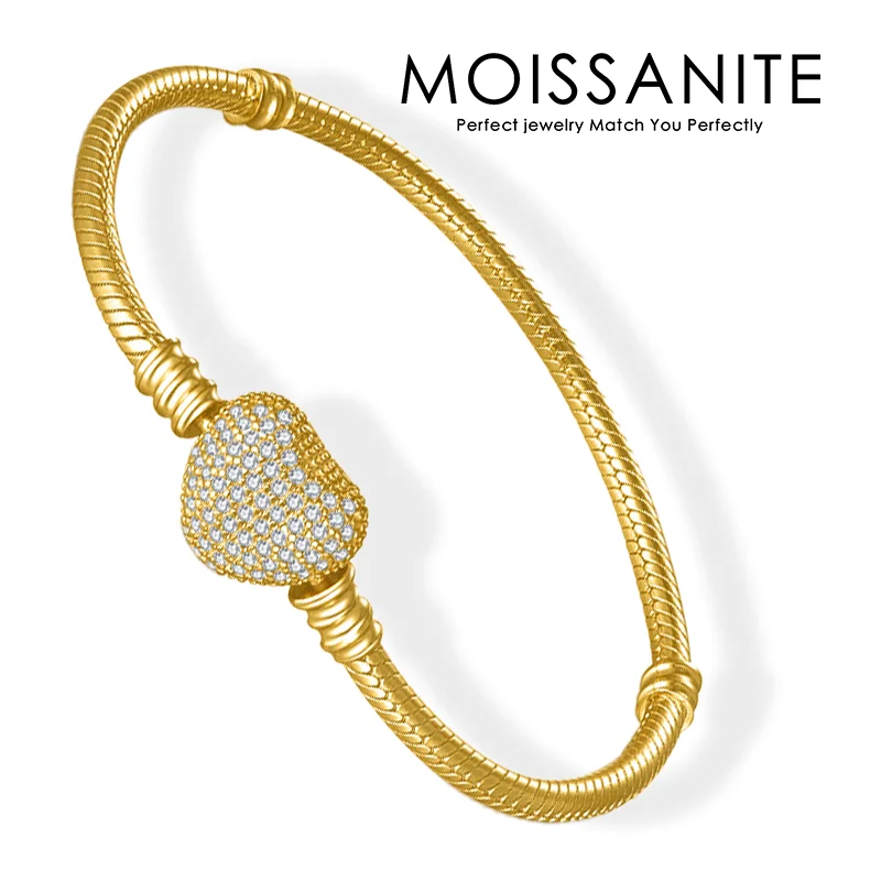 

2.28 CTW Full Moissanite Heart Shaped Tennis Bracelet - 18K Gold Plated S925 Sterling Silver with Sparkling Design