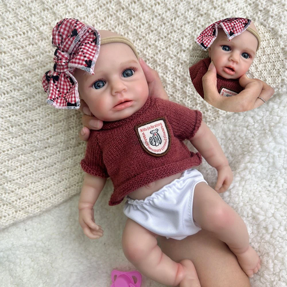 

Mini 12 Inch Full Silicone Reborn Baby Girl Loulou Can Open Mouth Lifelike Soft Body Silicone Washable Doll Christmas Gift Toy