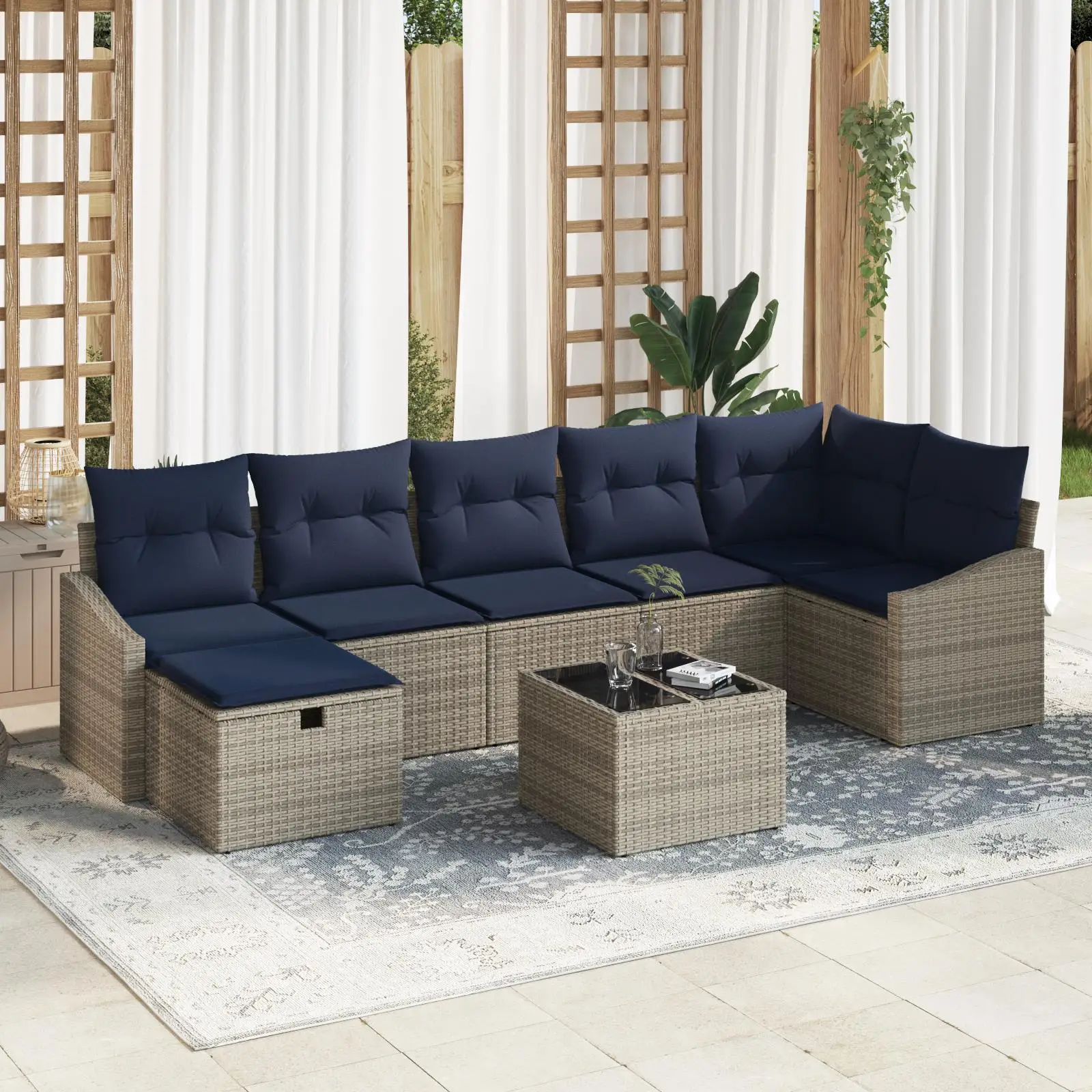 

Comfortable 8 Piece Grey Poly Rattan Garden Sofa Set with Soft Cushions for Outdoor Patio Seating