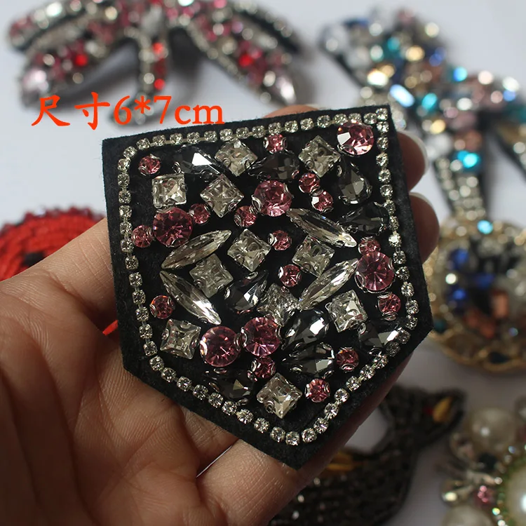 6*7cm beaded sequined applique patch for clothes pocket embroidered sew on parches para la ropa