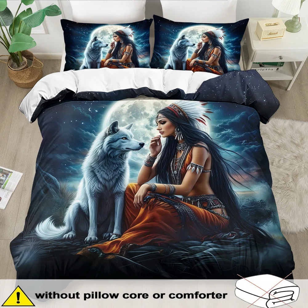 Wolf And Beauty Bedding Set 3D Printing 2-3 Piece Set (No Core) Suitable for Bedroom Duvet Cover Set Gift Home Decor Textile