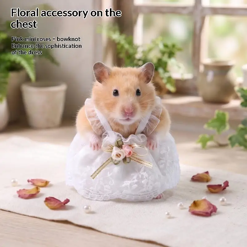 【CC】1Pcs Breathable Lightweight Hamster Knitted Lace Princess Dress With Necklace Guinea Pig Costume Indoor Outdoor