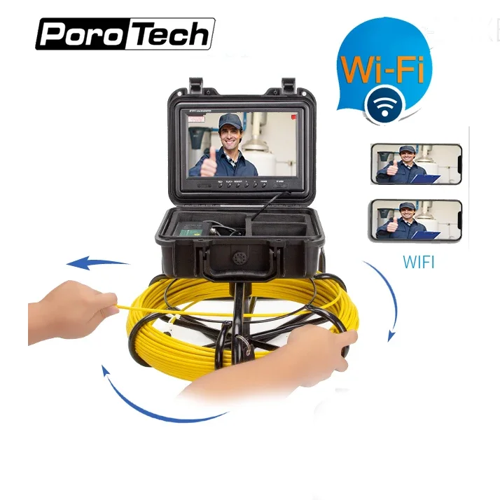 WP9600B 9 inch Monitor Sewer Pipe Inspection Video Camera with WIFI , 4500mah battery , 6H working time , for 18-100MM tube