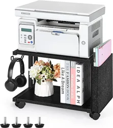 Printer Stand Under Desk Printer Table with Wheels 2 Tier Small Printer Cart with Storage Bag Desktop White Printer Stands