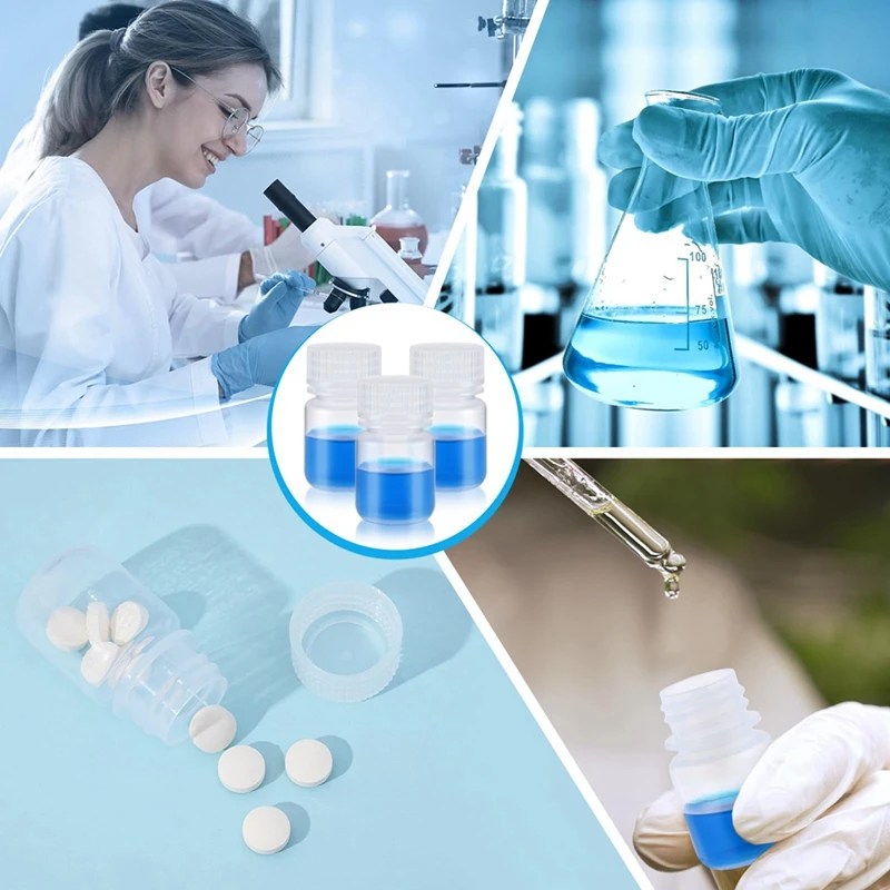 Botella de pastillas de 12 Uds., botellas de muestra, botella de reactivo de boca ancha de plástico con tapas de rosca, contenedores de muestra