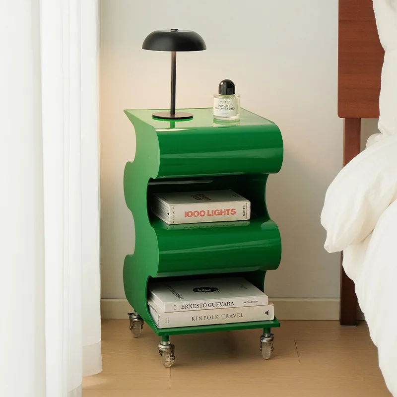 Modern INS bedroom bedside table, internet-famous sofa side table, vintage small cart, cream-style mobile storage side cabinet