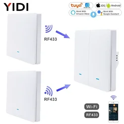 2 3 Way RF 433 Remote Tuya WiFi Smart Control Wall Light Switch Push Button UK EU KR Standard Smart Life Alexa Home 1 2 3 Gang