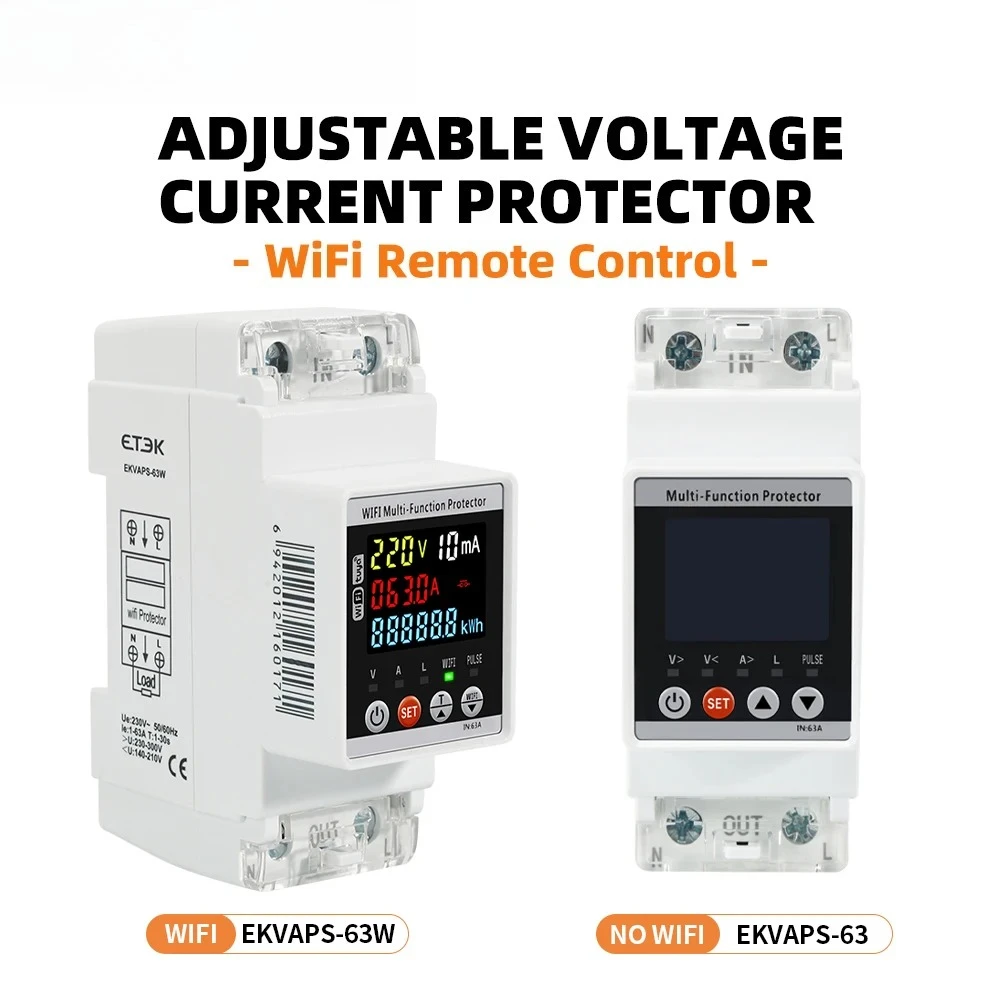 Tuya WiFi Smart Energy Meter - Remote Monitoring with Leakage Protection, Over/Under Voltage Cutoff for Home Automation