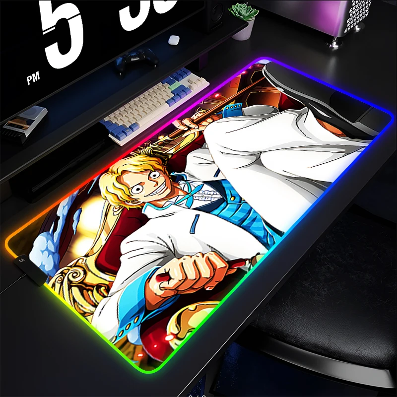 

RGB Mouse Pad Anime one piece Sabo Gaming Accessories Non-Slip LED Keyboard Desk Mat Gamer Carpet Mousepad Backlight Mouse Mats