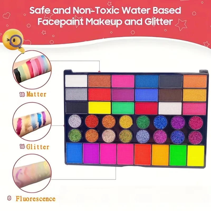 42 Colors Face Body Painting Set Water Soluble UV Neon Face Paint Art Makeup Fluorescent Glitter Festivals Halloween Paint Set
