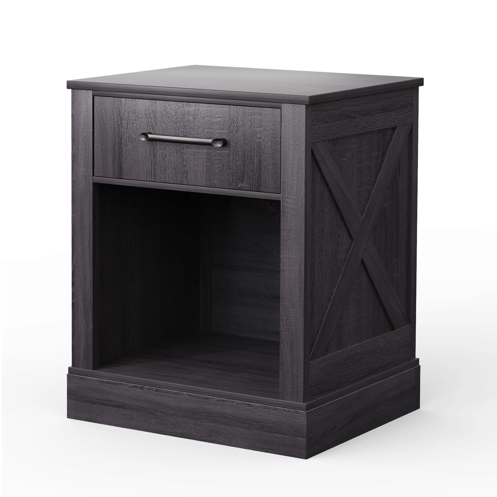 

Nightstand with Drawer and Shelf Rustic Wooden Bedside Table Bedroom Black