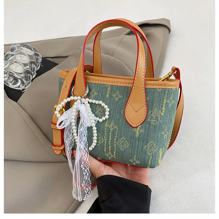 

Unisex Denim Tote - Spacious Crossbody Bag for Women, Lightweight Summer Purse with Pocket, Vintage Wash Casual Bag for Travel