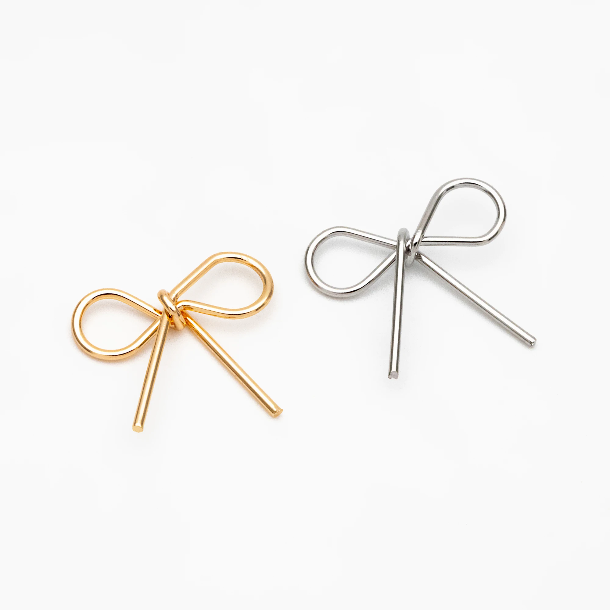 10pcs Gold/ Silver Bowknot Charms, 18K Gold/ Rhodium Plated Brass Bow Pendant For Jewelry Making Diy Accessories (#GB-4427)