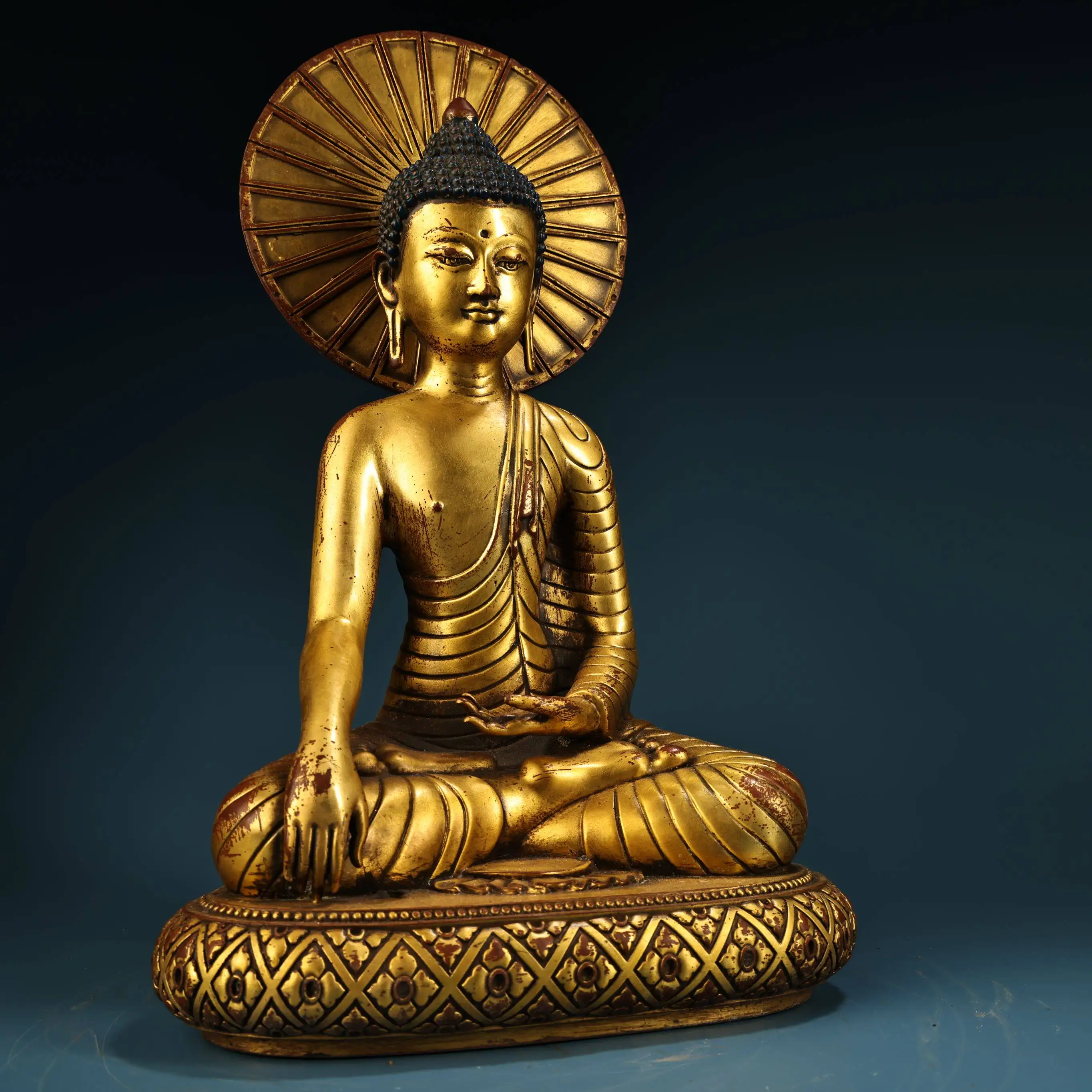 Pure Copper Gold Gilt Vairocana Buddha Statue Vintage Home Altar Decor Figurine Handmade