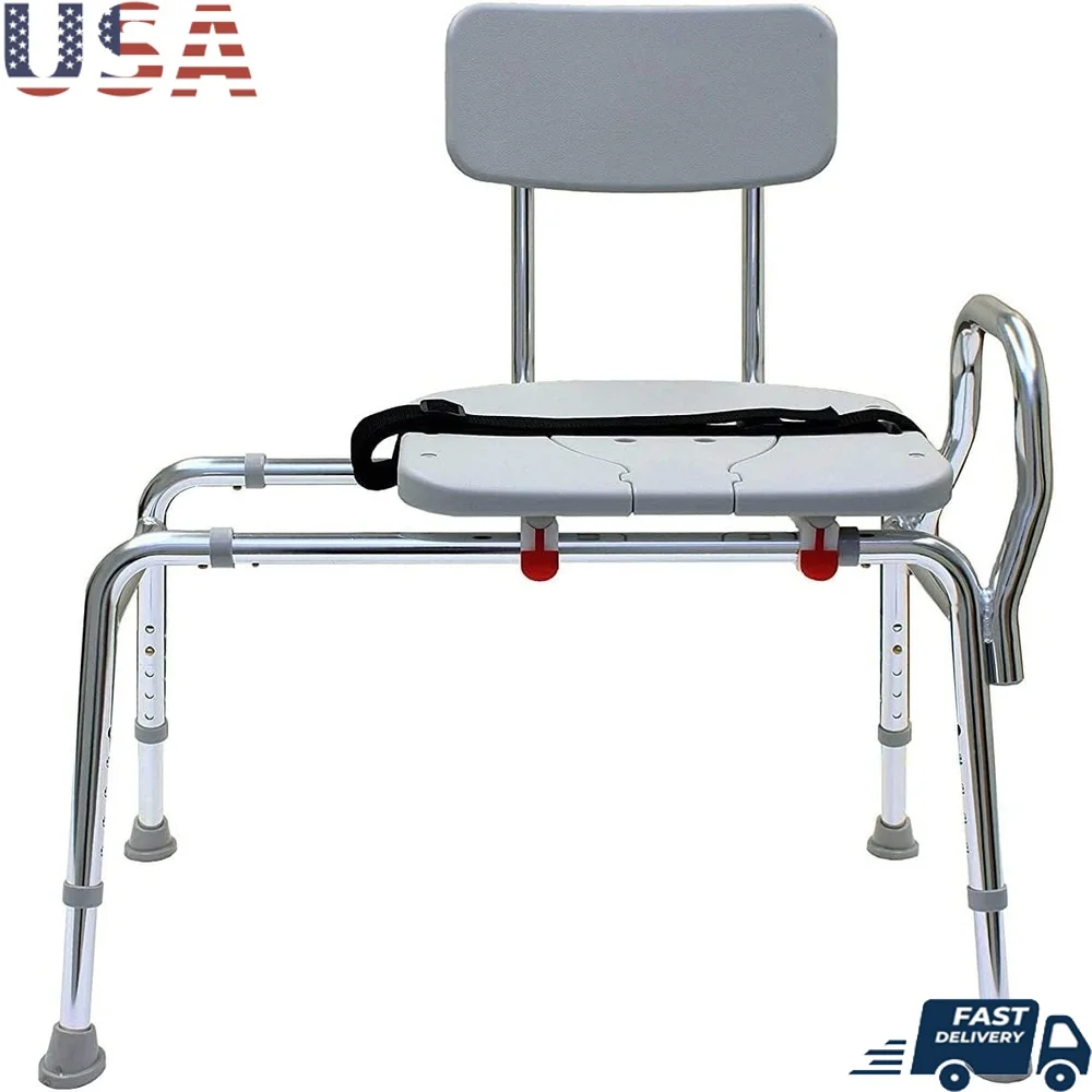 Sliding Transfer Bench Bathtub Adjustable Height Lightweight Plastic Safety Belt Shower Chair Elderly Disabled Easy Access