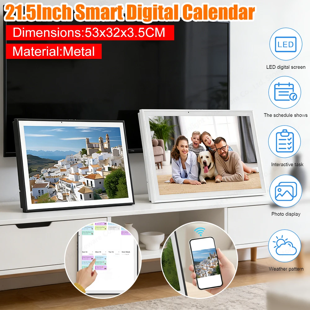 

21,5-дюймовый умный цифровой календарь с интерактивным сенсорным дисплеем, системой поощрения за задачи, настенным и настольным креплением, подарок для мамы и папы
