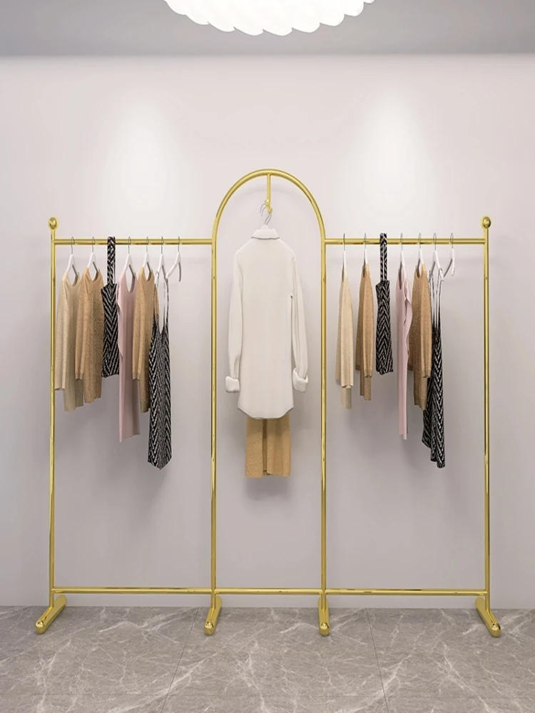 

Clothing store display rack hanger floor vertical live stream display rack arch creative gold new combination hanger