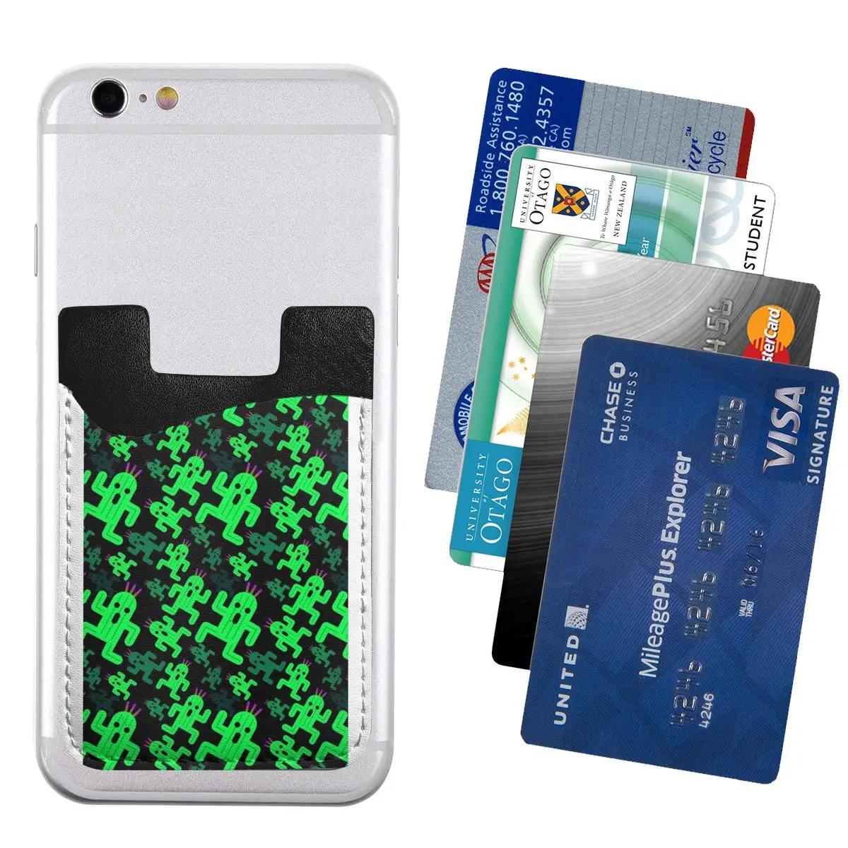 Cactuar Pattern Genuine Leather Phone Card Wallet - Compact RFID-Blocking Card Holder with Money Pocket