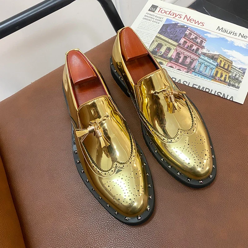 

New Gold Loafers for Men Breathable Slip-On Casual Shoes Spring Autumn Handmade Chaussure Classique Pour Homme