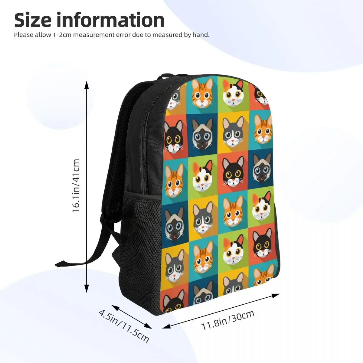 Custom Funny Cute Cats Heads  Pattern Laptop Backpack Women Men Fashion Bookbag for School College Students Bags