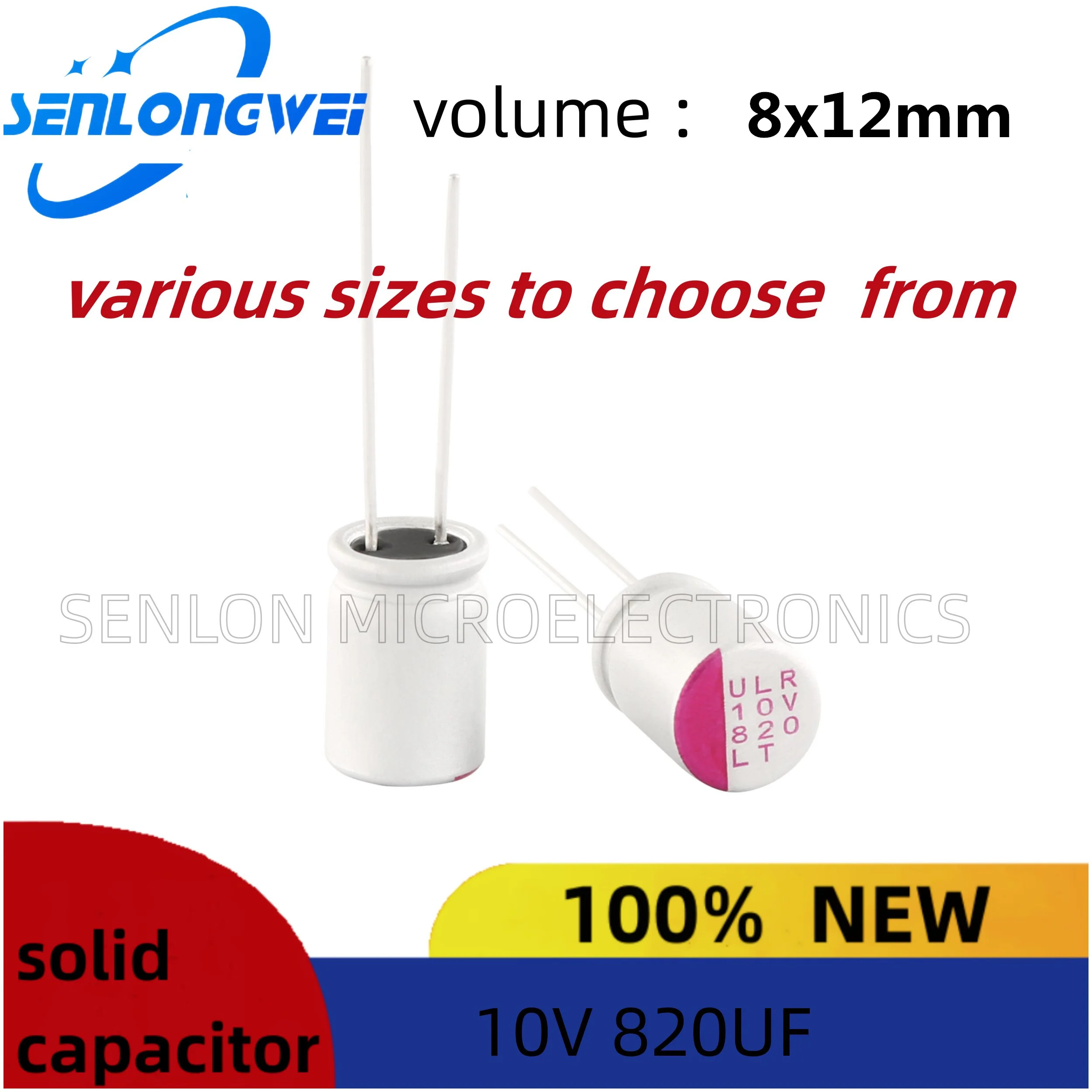 10pcs New Solid Capacitors 820 uf 10v Volume 8x12mm Aluminum Electrolytic Capacitors Solid Electrolytic Capacitors 820uf 10v