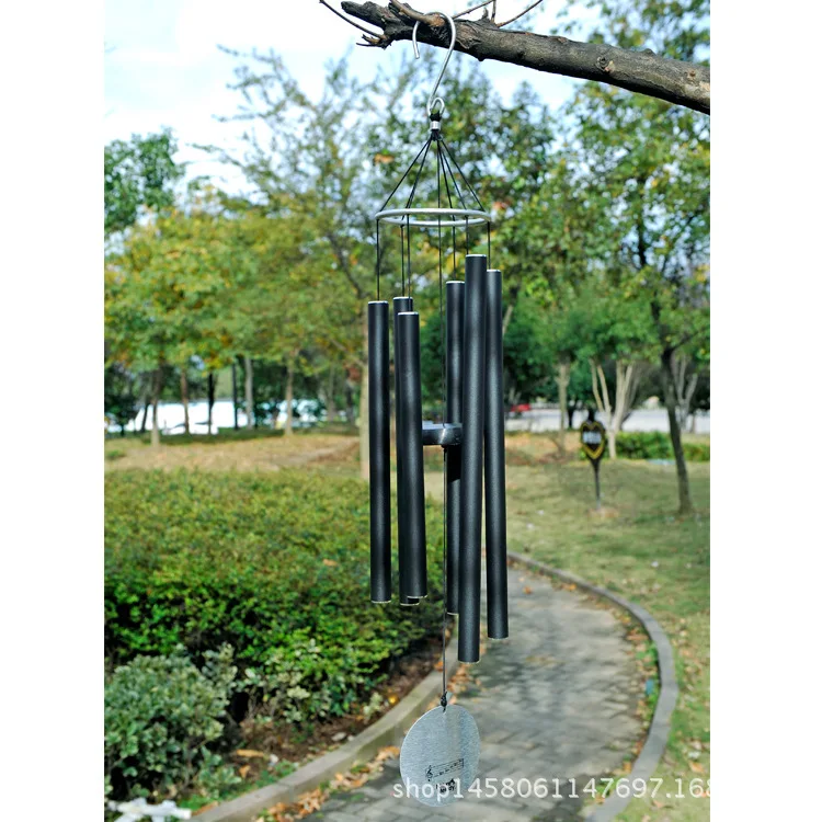 Matte Alloy Wind Chime, 6 Tubes, Tuned E Scale, Outdoor Garden Decor, Black Silver Rose Gold Green Bronze