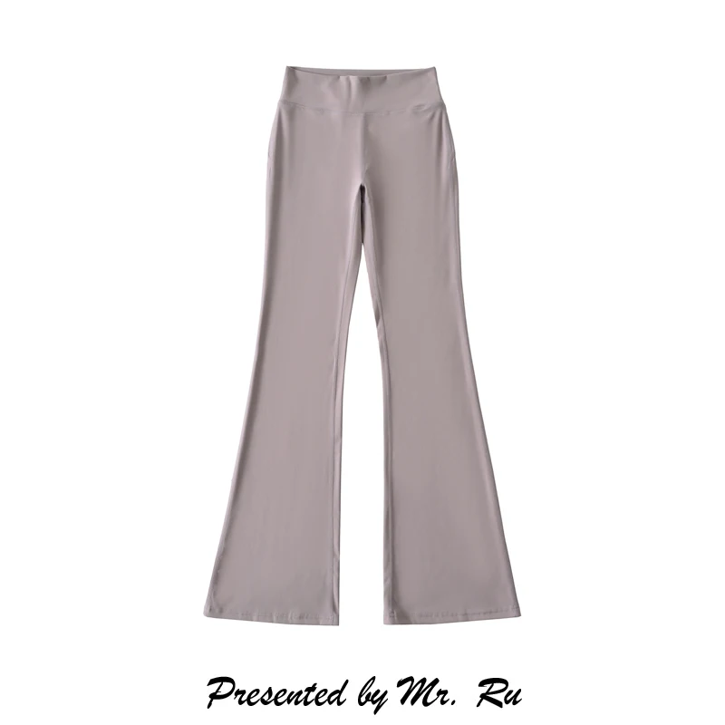 

High Waist Bell Bottom Casual Pants Women's Simple Slimming Yoga Pants Grey Bell Bottoms Retro Style Ladies Fashion