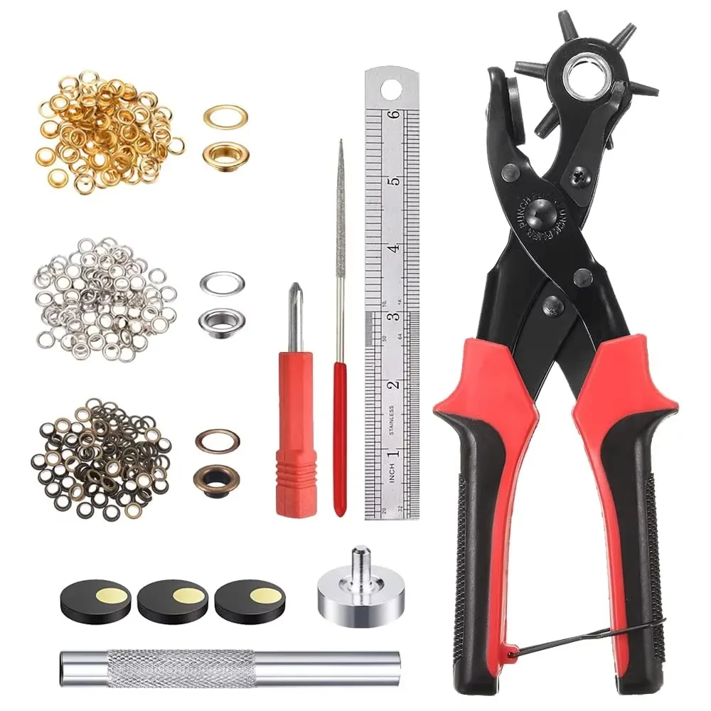 Leather Craft Tools Belt Hole Punch Plier Eyelet Puncher Revolve Sewing Machine Setter Tool Watchband Strap Household Paper DIY
